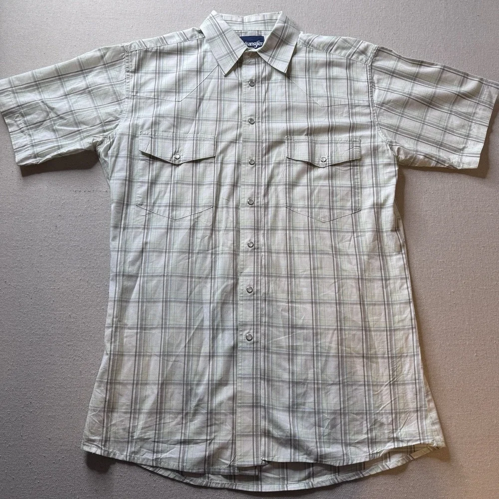 Wrangler Shirt Mens Large Tall Green Striped Western Pearl Snaps Short Sleeve